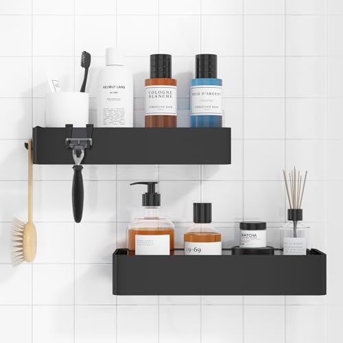 Kitsure Duschablage ohne Bohren - 2 Stück rostfreie Badezimmer Organizer, schnell trocknende Badregal ohne Bohren mit großer Kapazität, langlebige Shampoo Halterung für Dusche, 4027BL