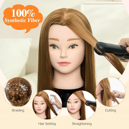 Neverland 24 Zoll Frisierkopf Echthaar Übungskopf Friseurkopf Friseursalon Trainingsköpfe für Friseure Puppenkopf Friseur Mannequin kopf mit Tischhalter + Haar Styling Braid Set