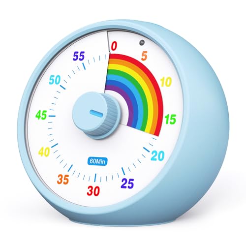 Visueller Timer für Kinder, 60-Minuten Countdown für Klassenzimmer Büro Küche, Schreibtisch Kinder Zeitmana gement Tools mit leisem Betrieb, Pomodoro Timer Regenbogenmuster (Blau)