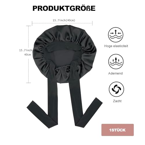 Seidenhaube zum Schlafen,Silk Bonnet,Schlafhaube Seide,Verstellbare Satin Haarhaube,Damen Satin Haarhaube,Weiche Satin Bonnet,Schwarz Seidenhaube zum Schlafen,für Damen und Mädchen