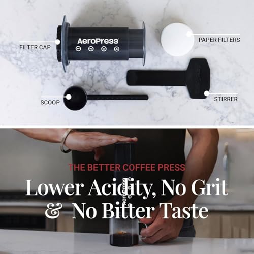 AeroPress Coffee and Espresso Maker - Quickly Makes Delicious Coffee Without Bitterness - 1 to 3 Cups Per Pressing,Black