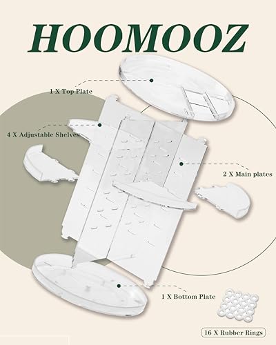 HOOMOOZ Make Up Kosmtik Organizer, 360° Drehbar Skincare Organizer, Multifunktion Schmink Aufbewahrung, Verstellbare Aufbewahrungsbox Desktop für Dresser Schlafzimmer Badezimmer, Transparent