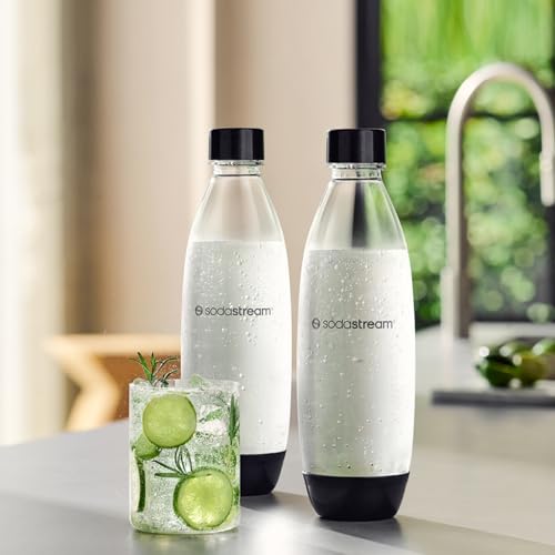 SodaStream 0,8L BPA-freie FUSE Kunststoffflasche schwarz | Spülmaschinengeeignet | Kompatibel mit DUO, E-DUO, Terra, uvm. | 2er-Pack