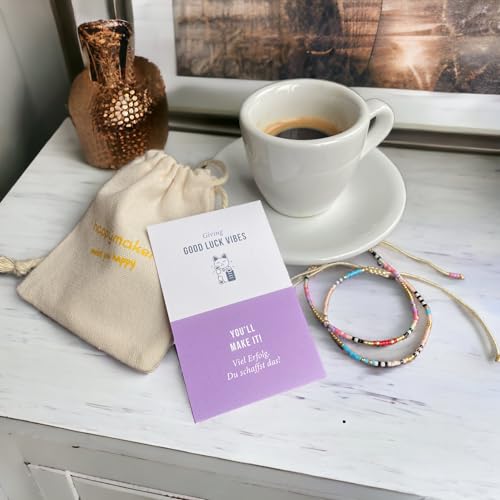 happymaker - Freundschaftsarmbänder, 2 Armbänder aus Miyuki Perlen mit Geschenkkarte und Geschenkverpackung als beste Freundin Geschenk, handgefertigt in Deutschland