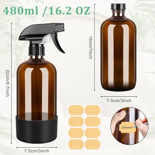 BELICOO 3 Stk 480ml Sprühflasche, Glas Pflanzensprühflasche, Sprühflaschen für Reinigung, Pflanzen, ätherische Öle, Haarpflege, nachfüllbare leere Sprühflasche mit justierbarer Düse für Spritz