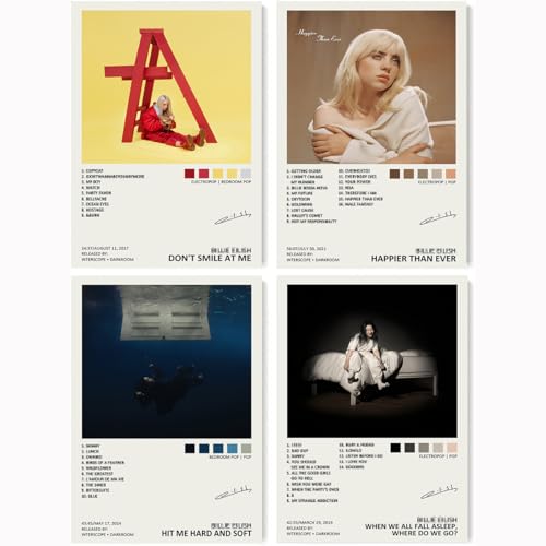 generisch Billie Poster Eilish Music Album Cover Signed Limited Canvas Poster (Set of 4) Unframe:08in x 12in(20x30cm)