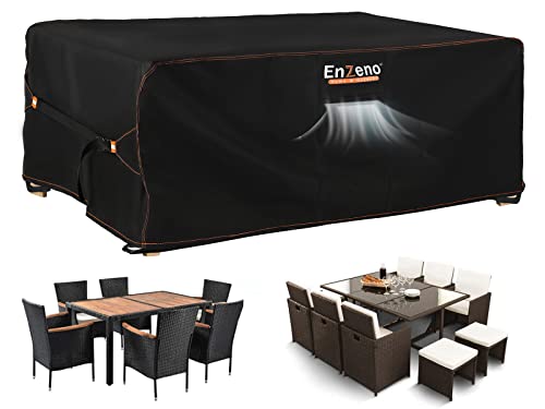 Enzeno Gartenmöbel Abdeckung Wasserdicht,180x120x74cm, Winterfest Abdeckplane Gartenmöbel,420D Oxford Gewebe Abdeckhaube Gartentisch Rechteckig,Schutzhülle Tisch für Gartentisch Sitzgruppe