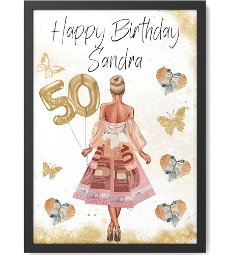 Papierschmiede® Geldgeschenk zum 50. Geburtstag | Look Änderbar! | 50 Jahre Bild mit Rahmen Geburtstagsgeschenk Beste Freundin 50. Geburtstag | Geschenk für Frau | Mädchen Geschenke | Jahrgang 1975