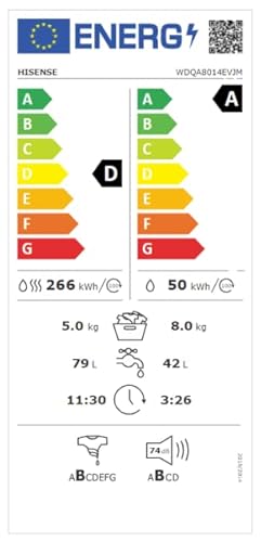 Hisense WDQA8014EVJM 60cm Freestanding 8 KG Front Load Washer Dryer - 1400 RPM - Pure Steam - PureJet - Pause and Add - Inverter Motor - White