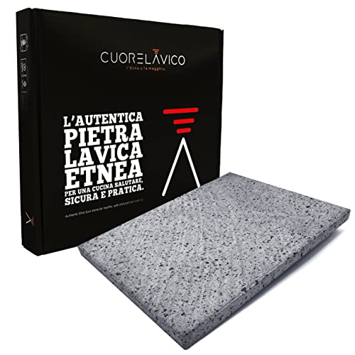 CUORE LAVICO - DAS ORIGINAL Italienischer Pizzastein - Ätna Lavastein für Pizza 39x30x2 cm | Pizzastein für backofen und Grillofen für Brot, Pizza und römische Pinsa Made in Italy - Sicily