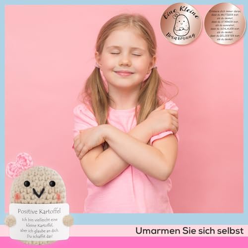 Tixlux Pocket Hug Positive Kartoffel, Kreative Strickwolle Kartoffel Puppe und Kleine Umarmung Glücksbringer Roségold, Gute Besserung, Mutmacher Geschenk, Geschenke für Frauen, Geschenk zum Abschluss