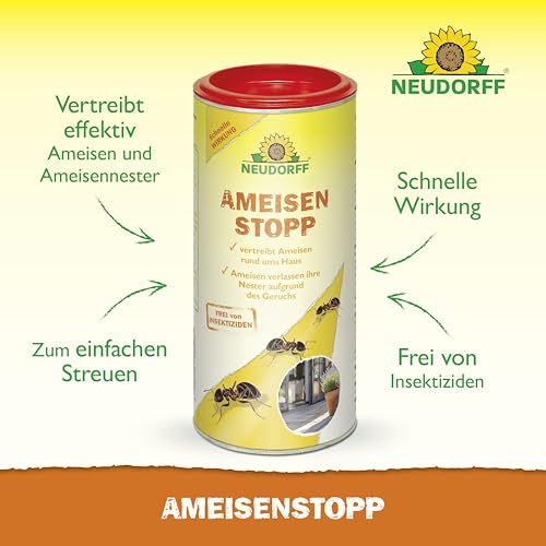 Neudorff AmeisenStopp – Anwendungsfertiges Ameisenstreumittel vertreibt Ameisen schnell aus Laufwegen und Nestern rund ums Haus, insektizidfrei, 200 g, Weiß