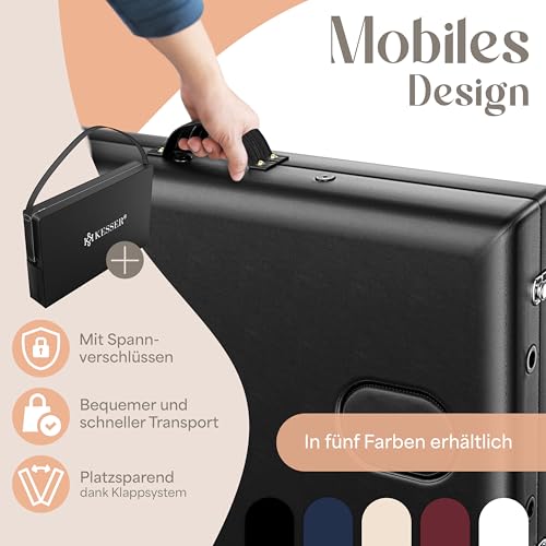 KESSER® Mobile Massageliege klappbar & höhenverstellbar 3 Zonen Massagebett Massagetisch Kosmetikliege Breit Therapieliege Aluminium + 10x Gesichtsauflage mit Kopfstütze Armlehnen & Tasche Schwarz