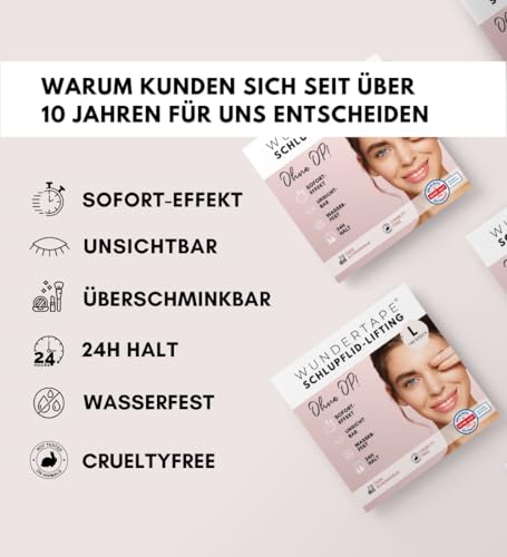 WUNDERTAPE Schlupflider Stripes unsichtbar Schlupflid-Tape Streifen zum Augenlid-Lifting ohne OP! (wasserfest, 24h Halt, double eyelid tapes) Augenlid-Tape (M + L + XL)