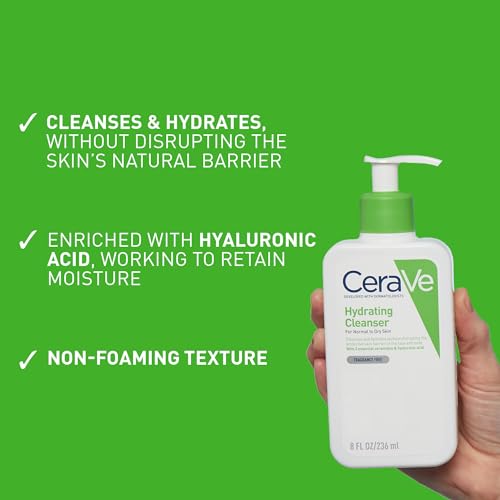 CeraVe Hydrating Cleanser, Face & Body, With 3 essential ceramides & hyaluronic acid, Fragrance & soap free, For normal to dry skin, 236 ml/8 oz