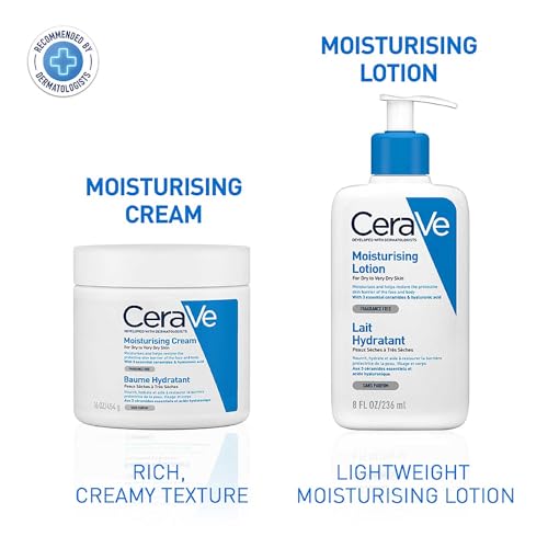 CeraVe Körperlotion mit Pumpspender, Für trockene bis sehr trockene Haut, Feuchtigkeitscreme Hyaluron und 3 essenziellen Ceramiden, Geeignet bei Neurodermitis, 236 ml