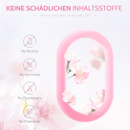 Shefave Sakura Gesichtspflege Set Damen, Skincare Set mit Reiniger, Serum, Creme, Augenserum, Gesichtsbürste, Handtuch, Schlafmaske, Skin Care Adventskalender, Beauty Set Teenager Mädchen