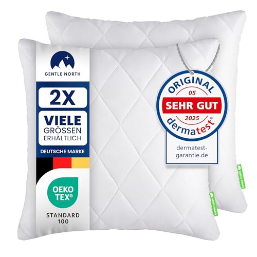 Polyester Kopfkissen (40x40 cm groß) - 2er Set Kissen für Bett und als Dekokissen - Mit Reißverschluss für Füllung - Sofakissen - Zierkissen für Couch und Sofa - Ökotex - Waschbar bis 60° - Weiß