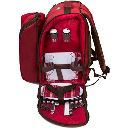 apollo walker Picknickrucksack 2 Personen Picknick Set (Set & Decke) Thermotasche Kühltaschen für Camping, Strand, Wandern Rot