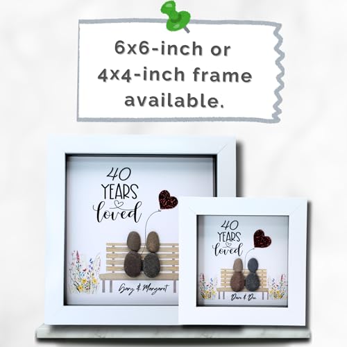 Personalised Ruby (40th) Wedding Anniversary Picture Frame, Handmade Pebble Art Gift, Unique and Meaningful 40th Anniversary Gift for Couple, Ruby Wedding Anniversary Keepsake