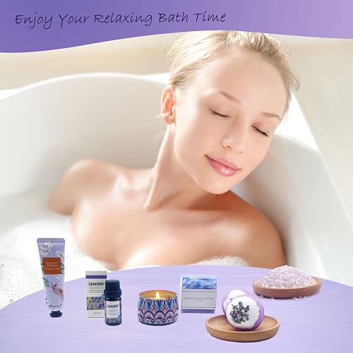 Bath Set Pamper Gifts For Women, Get Well Soon Gift For Her, Lavender Skin Care Gifts Ideas For Mum, Best Friend, Sister, Relaxation SPA Ladies Self Care Hampers, Female Anniversary Birthday Presents