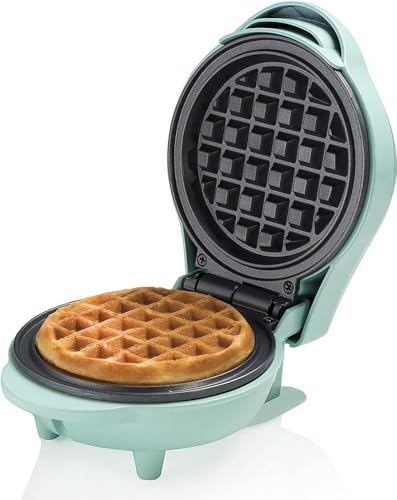 Bestron Mini-Waffeleisen für klassische Waffeln, kleiner Waffelmaker mit Antihaftbeschichtung, für Kindergeburtstage, Familienfeiern, Ostern oder Weihnachten, Retro Design, 550 Watt, Farbe: Mint único