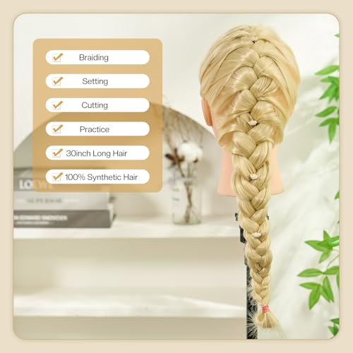 Neverland Beauty 30 Zoll Frisierkopf 100% Synthetisches Haar Trainingsköpfe für Friseure Ausbildung Kopf Puppenkopf zum Frisieren mit Haare Zubehör und Tischklemme(Beige)