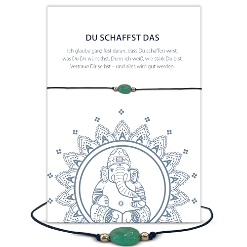 Glücksschmiedin – Edelstein Armband mit Jade & goldfarbenen Perlen – Heilstein für Lebensfreude & Ausgeglichenheit – Mutmacher Geschenk mit Grußkarte – Handgefertigt in München