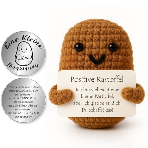 Tixlux Pocket Hug Positive Kartoffel, Kreative Strickwolle Kartoffel Puppe und Kleine Umarmung Glücksbringer (Silber), Gute Besserung, Mutmacher Geschenk, Geschenke für Frauen, Geschenk zum Abschluss