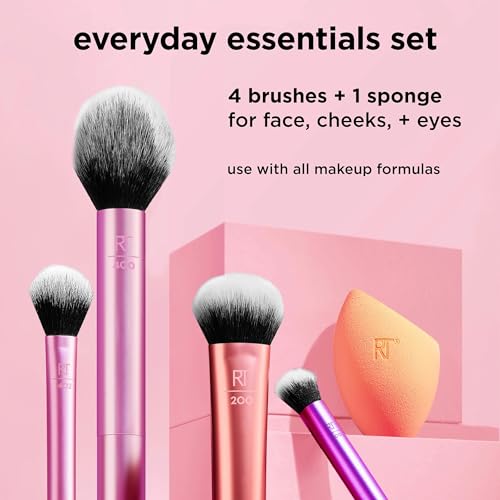 Real Techniques Everyday Essentials + Make-up-Schwamm-Set, Make-up-Pinsel und Make-up-Mixer-Schwamm, für Foundation, Rouge, Bronzer, Lidschatten und Puder, 5-teiliges Set - Image 3