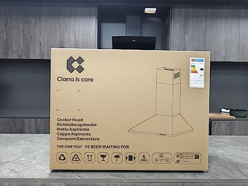 CIARRA Cooker Hoods 60cm CBCS6201 Stainless Steel Chimney vent Hood 600mm with Carbon Filters Recirculating Ducting Wall Mounted Kitchen Ventilation Extractor Fan
