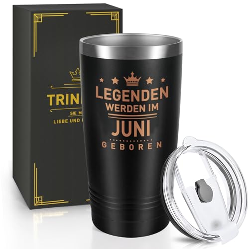 Geburtstagsgeschenk für Männer, 20oz Travel Mug Lustig Geschenke für Ihn, Freund, Ehemann, Papa, Sohn, 600ml Edelstahl Thermobecher, Kaffeebecher-Legenden Werden im Juni Geboren