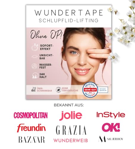 WUNDERTAPE Schlupflider Stripes unsichtbar Schlupflid-Tape Streifen zum Augenlid-Lifting ohne OP! (wasserfest, 24h Halt, double eyelid tapes) Augenlid-Tape (M + L + XL)
