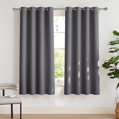 PONY DANCE Verdunklungsvorhänge mit Ösen für Schlafzimmer 2er Set H 175 x B 140 cm Grau, Wohnzimmer Vorhänge Kurz Blickdicht Thermo Gardinen Hitzeschutz