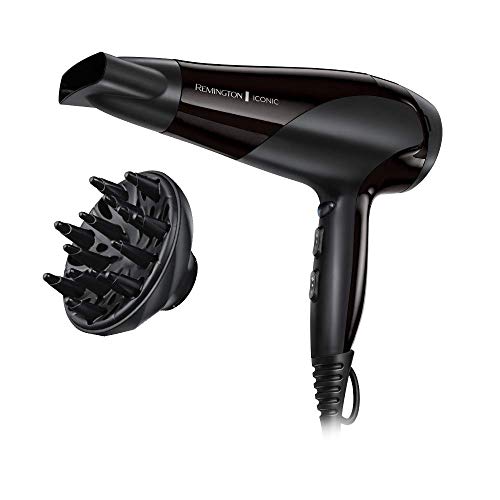Remington Haartrockner Ionen [leicht, Diffusor & Stylingdüse] schwarz (2200W, Keramik-Ionen: schonendes Styling & gleichmäßige Wärmeverteilung, 3 Heiz- & 2 separate Gebläsestufen + Abkühlstufe) D3198