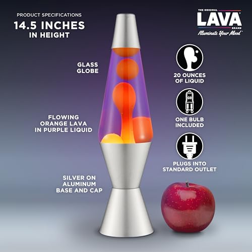 Lava Lamp 2125, Yellow Wax, Purple Liquid, Silver Base and Cap, Original 14.5 inch LAVA Motion Lamp to Illuminate Your Mood