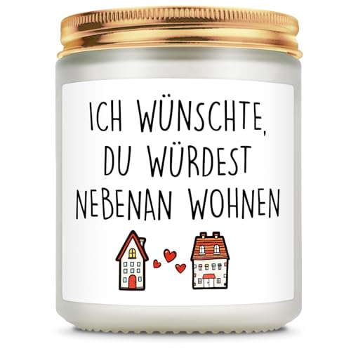 Giftasy Lustige Geschenke für Frauen - Duftkerze mit Spruch, Beste Freundin Geschenke, Geschenke für Schwester, Geburtstagsgeschenk für Frauen, I wish you lived next door