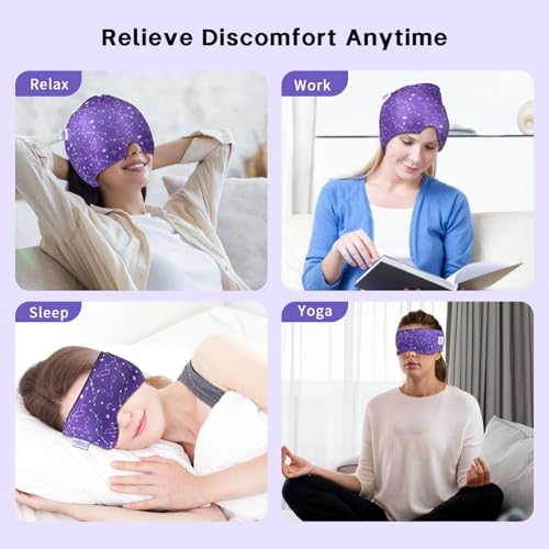 my novel things 2 Stück Migräne Maske und Augenmaske Kühlend, Migräne Kühlmaske, Migraine Relief Cap, Kopfschmerzen Kühlmaske, 360° Gel Surround Kühlpads zur Linderung von Migräne Kopfschmerzen, Druck