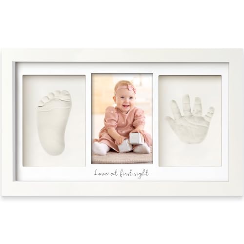 Baby Handabdruck und Fußabdruck Set – Gipsabdruck Hand und Fuß für Neugeborene - Handabdruck Bilderrahmen - Fußabdruck - Dusche Abdruckset (Alpine White)