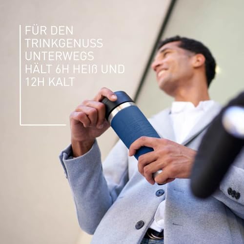 Emsa N20221 Travel Mug Classic Isolierbecher 0,5 Liter, neuer Komfort-Schraubverschluss, Edelstahl, 6h heiß und 12h kalt, 100% dicht, spülmaschinenfest, 360°-Trinköffnung, Dunkelblau