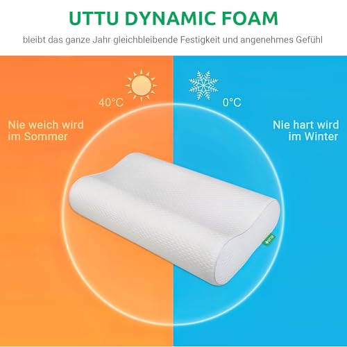 UTTU Memory Foam Kissen, Kopfkissen zur Linderung von Nackenschmerzen, Ergonomisches Nackenkissen Sandwichkissen, verstellbares Memory Schaum Kissen 60x36x12/10cm