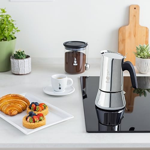 Bialetti - Neue italienische Espressomaschine Venus Induction aus Edelstahl, geeignet für alle Arten von Tellern, 4 Kaffeetassen (170 ml), Silber