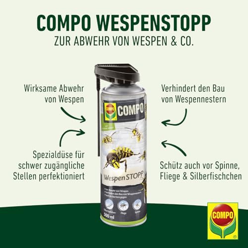 COMPO WespenSTOPP – Wespenspray mit Sprührohr – wirkt gegen Wespen und Wespennester – Sofort- und Langzeitwirkung – Wespenspray – 500 ml, Grün