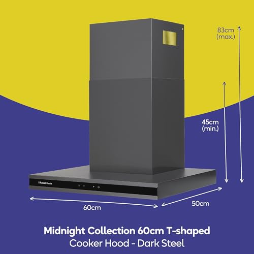 Russell Hobbs RHGCH603DS Midnight Collection 60cm T-Shaped Chimney Cooker Hood, Dark Steel
