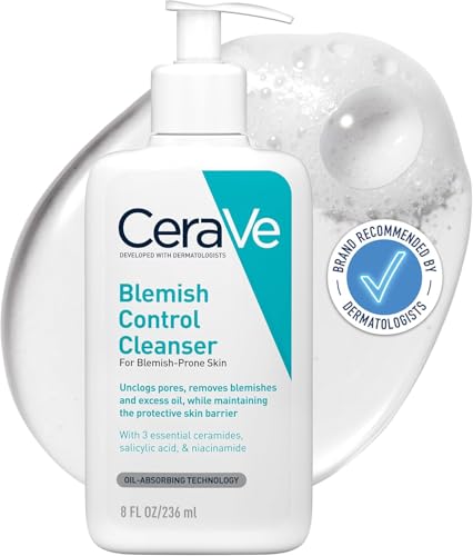 CeraVe Schäumendes Reinigungsgel für das Gesicht, Porentiefe Reinigung bei unreiner und zu Akne neigender Haut, Mit Salicylsäure, weißer Tonerde und Niacinamid, 236 ml [Die Verpackung kann variieren]