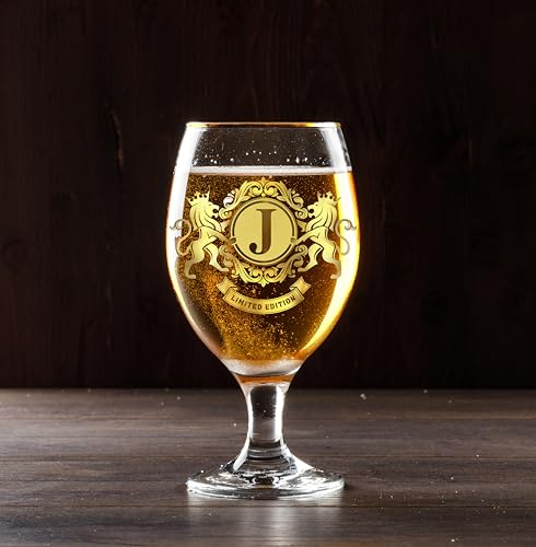 CROWNLY CRYSTAL® Personalised Beer Glass Gift for Men Dad Grandad Boyfriend Birthday Gifts Husband Uncle Presents (J)