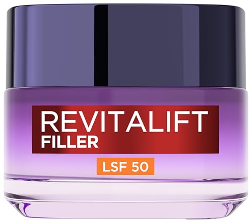 L'Oréal Paris Anti Age Tagespflege LSF 50 für Frauen: hydratisiert die Haut und bekämpft Hautalterung mit 3 Arten von Hyaluronsäure und LSF 50+, Revitalift Filler, 1x 50ml