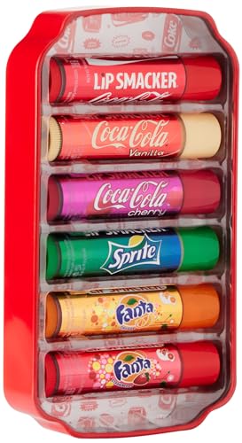 Lip Smacker Coca Cola Tin Collection, Set mit 6 Lippenbalsamen mit Originalen Geschmacksrichtungen von Coca-Cola, Fanta und Sprite