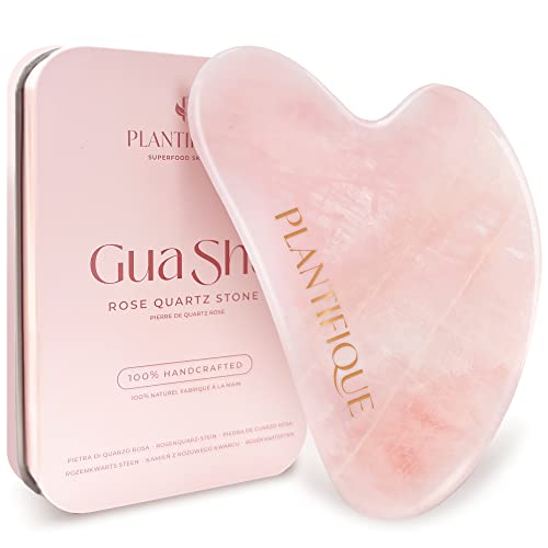 Plantifique Rosenquarz Gua Sha Stein - Guasha Gesichtsmassage für Augenschwellungen, Hautstraffung, Lymphdrainage Gesicht - Face Massager