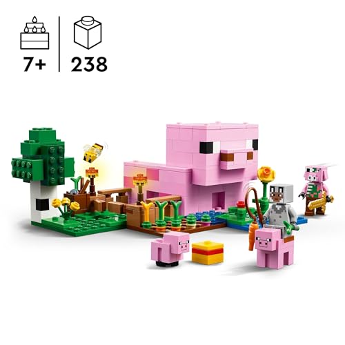 LEGO Minecraft The Baby Pig House Building Toy - Farm Animal Set Includes a Forest Biome, Hero Figure and Mobs, Gift for 7+ Year Old Girls & Boys 21268